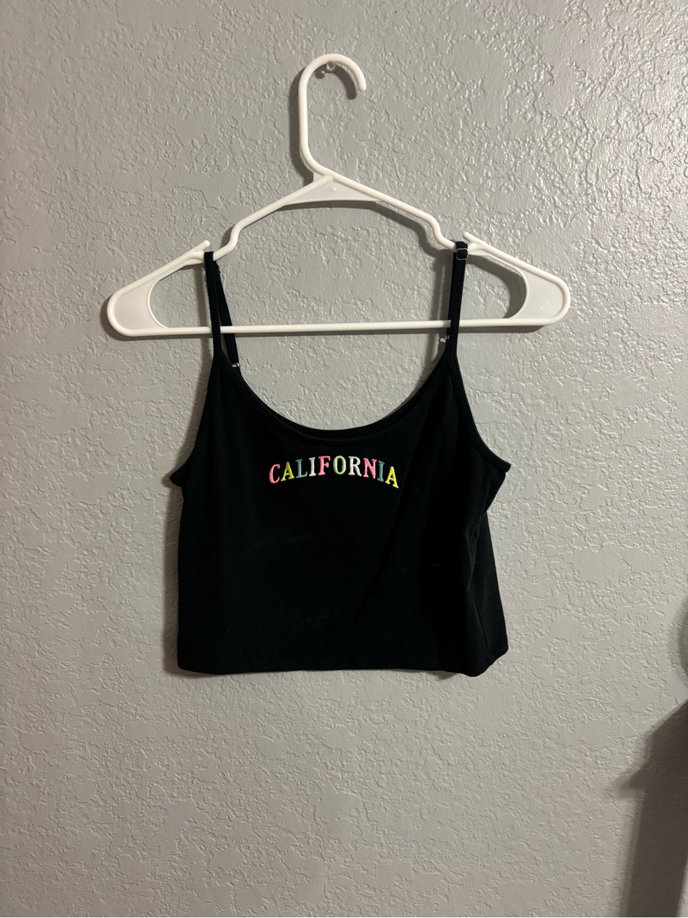 Hollister Black Cropped Camisole with Multicolor 'California' Logo